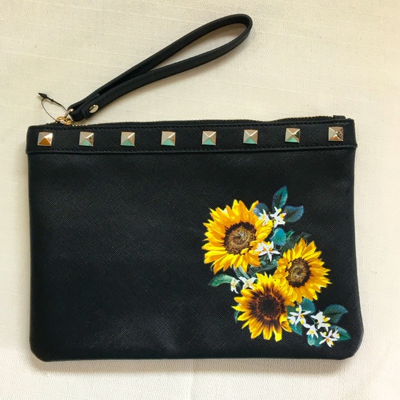 White House Black Market Studded Sunflower Clutch Wristlet Purse - Picture 1 of 9